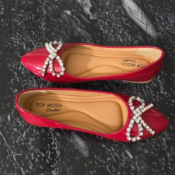 BRAND NEW TOP MODA COMFORT  with  RHINESTONE BOW WOMEN  FLAT R3 - Picture 7 of 15